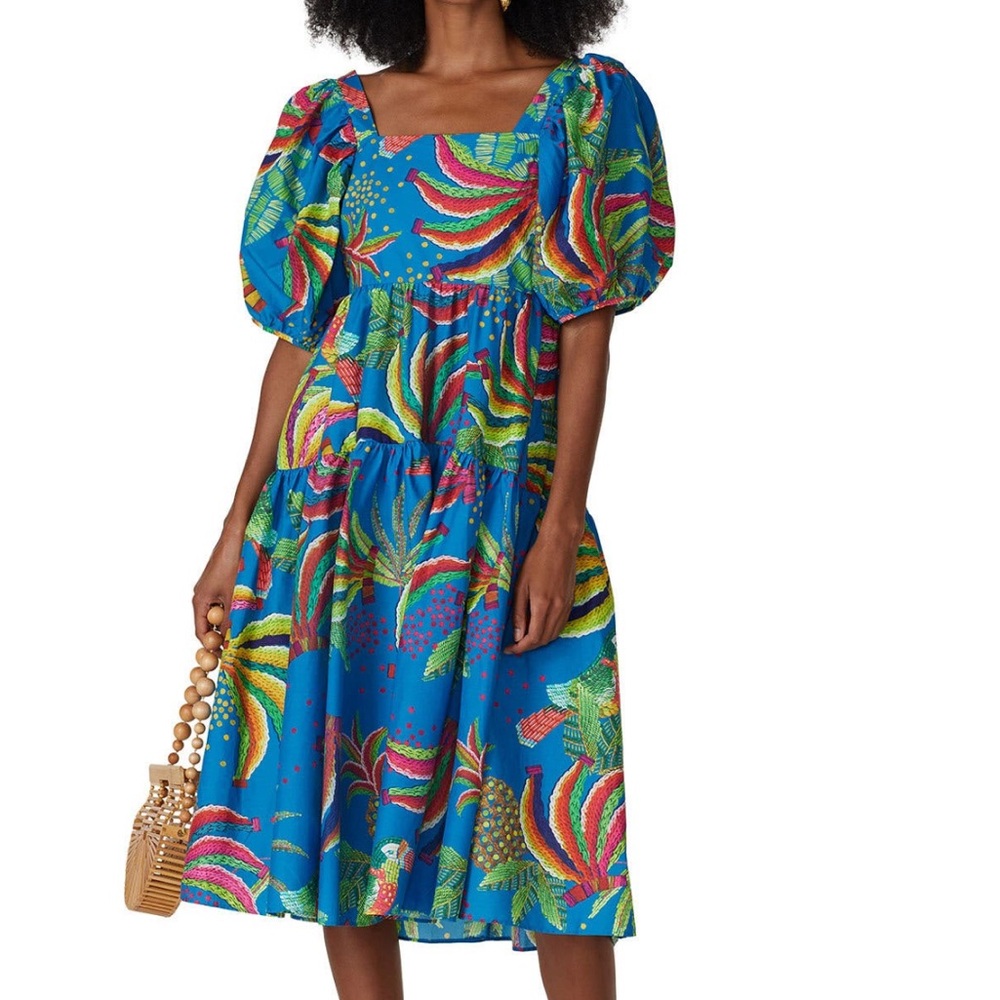FARM Rio Blue Banana Print Midi Dress